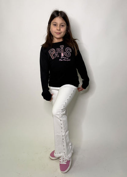 Pantalone Bambina Strass perlina bianco