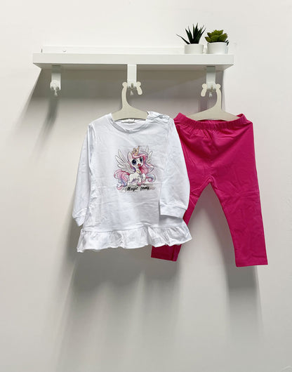 Completo Neonata Pony bianco fucsia