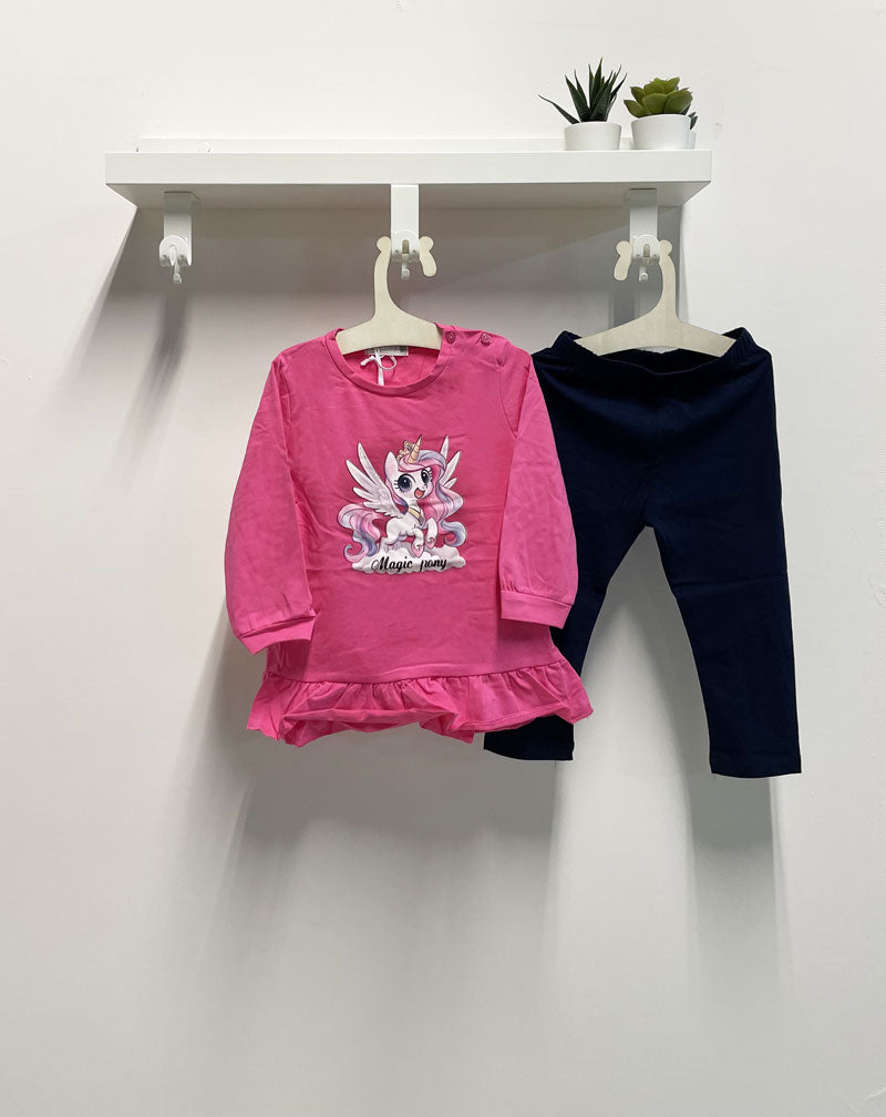 Completo Neonata Pony blu fucsia