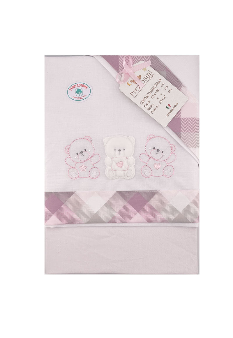 Set lenzuola maxi culla NEXT TO ME Preziosini orsetti rosa