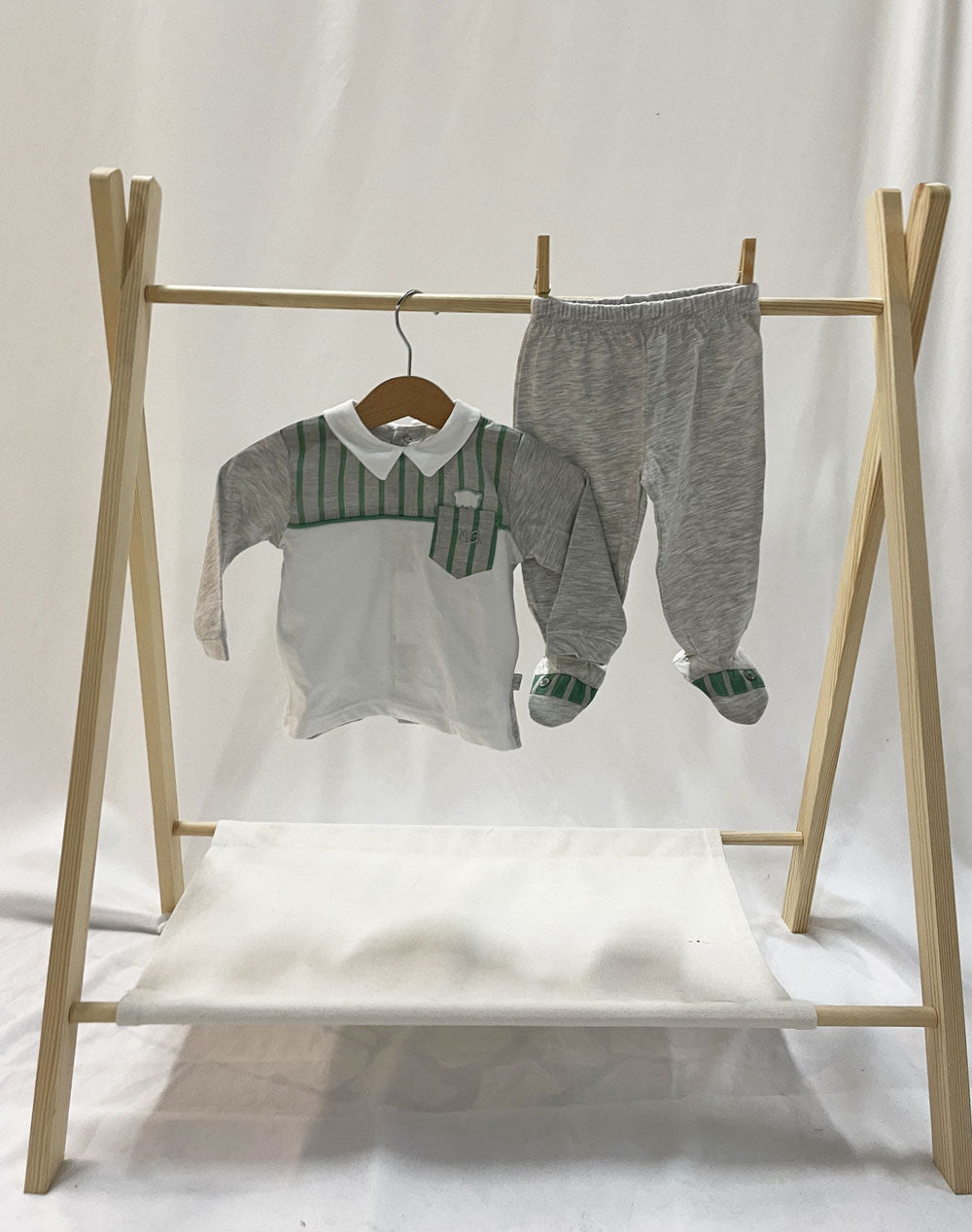 Clinico Neonato Orsetto righe verde e grigio