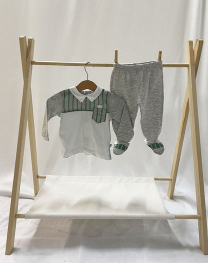 Clinico Neonato Orsetto righe verde e grigio