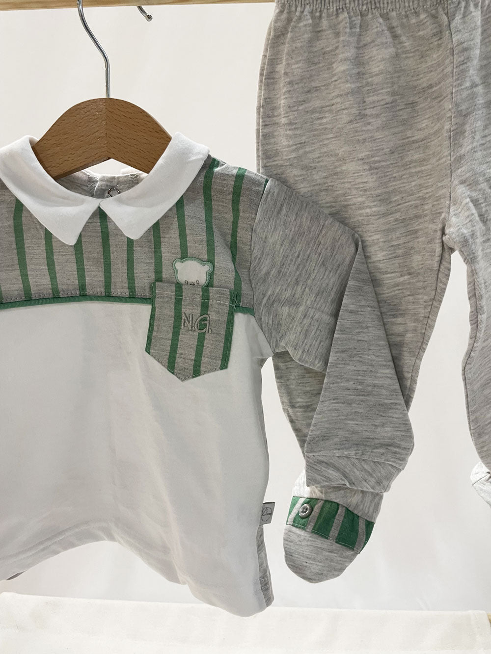 Clinico Neonato Orsetto righe verde e grigio
