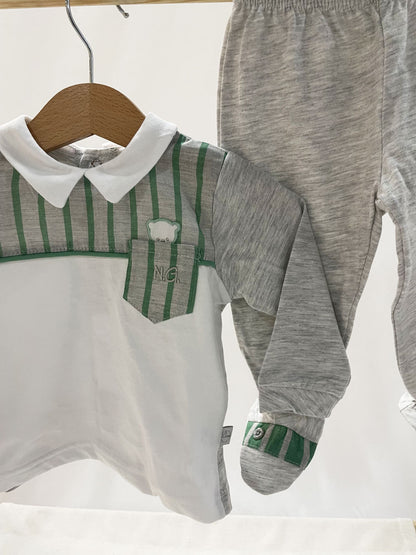 Clinico Neonato Orsetto righe verde e grigio