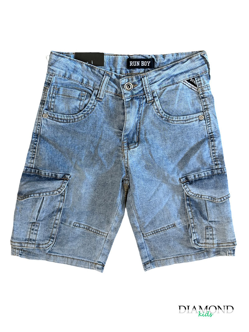 Bermuda Bambino Run cargo denim chiaro