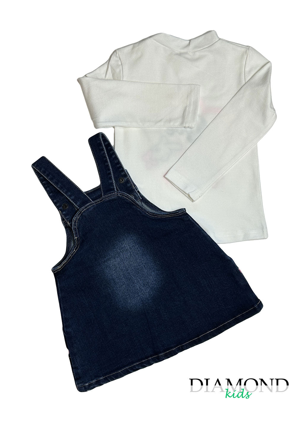 Completo Neonata Love salopette blu denim