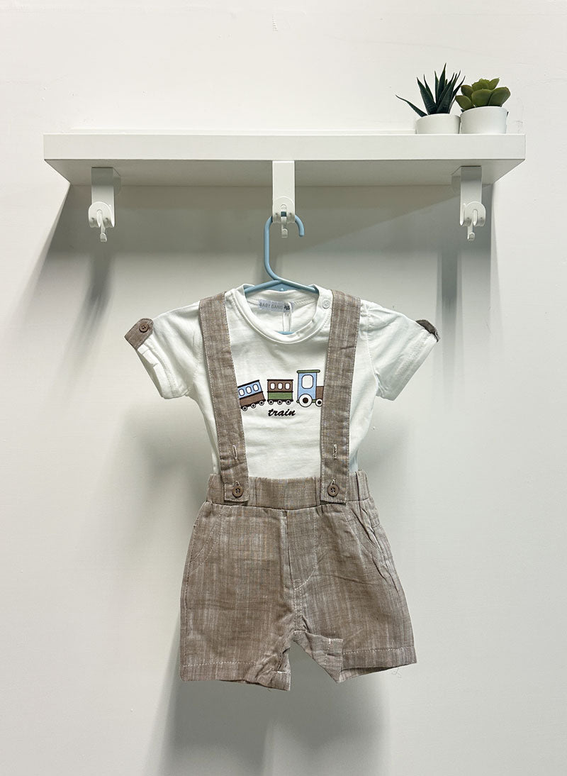 Completo Neonato Train beige salopette