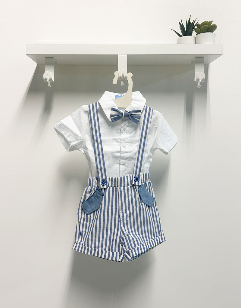 Completo Neonato Salopette righe bianco blu