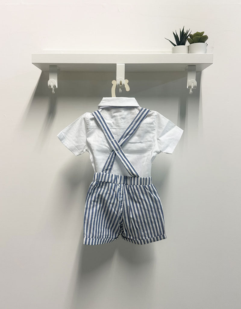 Completo Neonato Salopette righe bianco blu