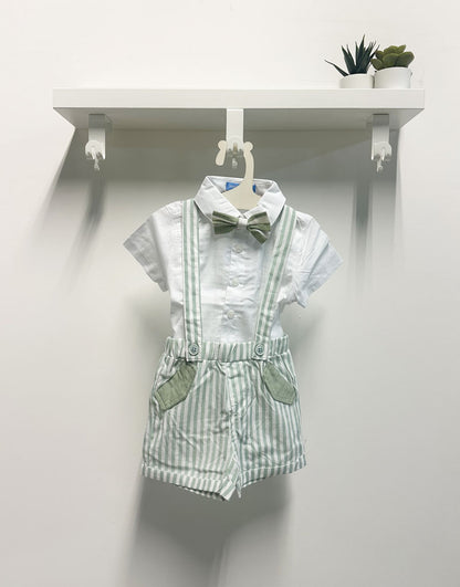Completo Neonato Salopette righe bianco verde