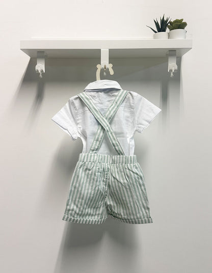 Completo Neonato Salopette righe bianco verde