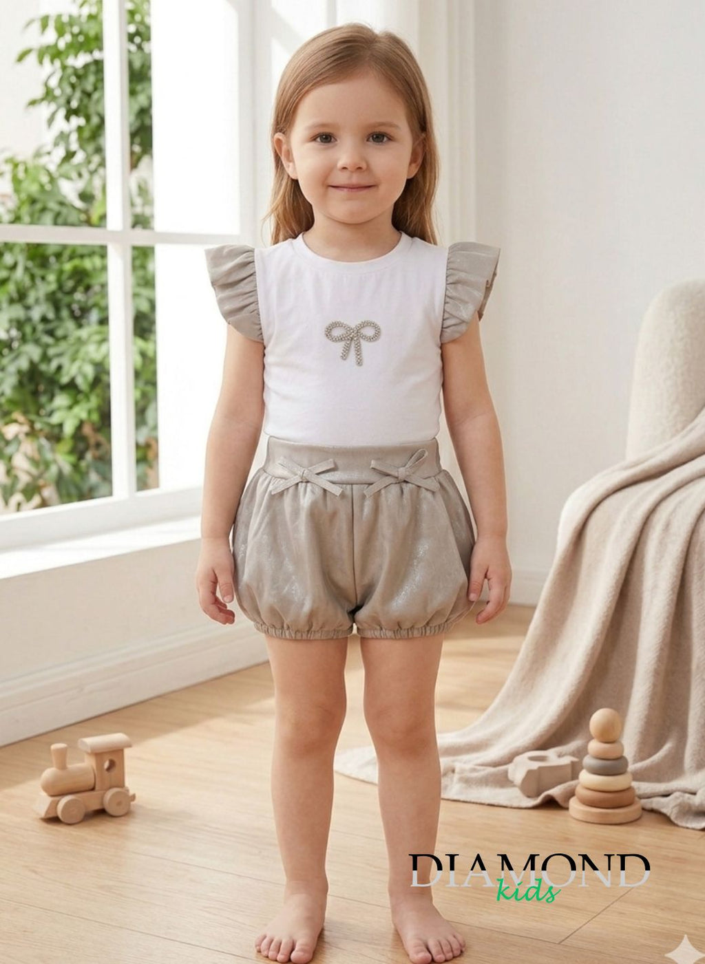 Completo Bambina Lollitop bianco beige Fiocco balloon