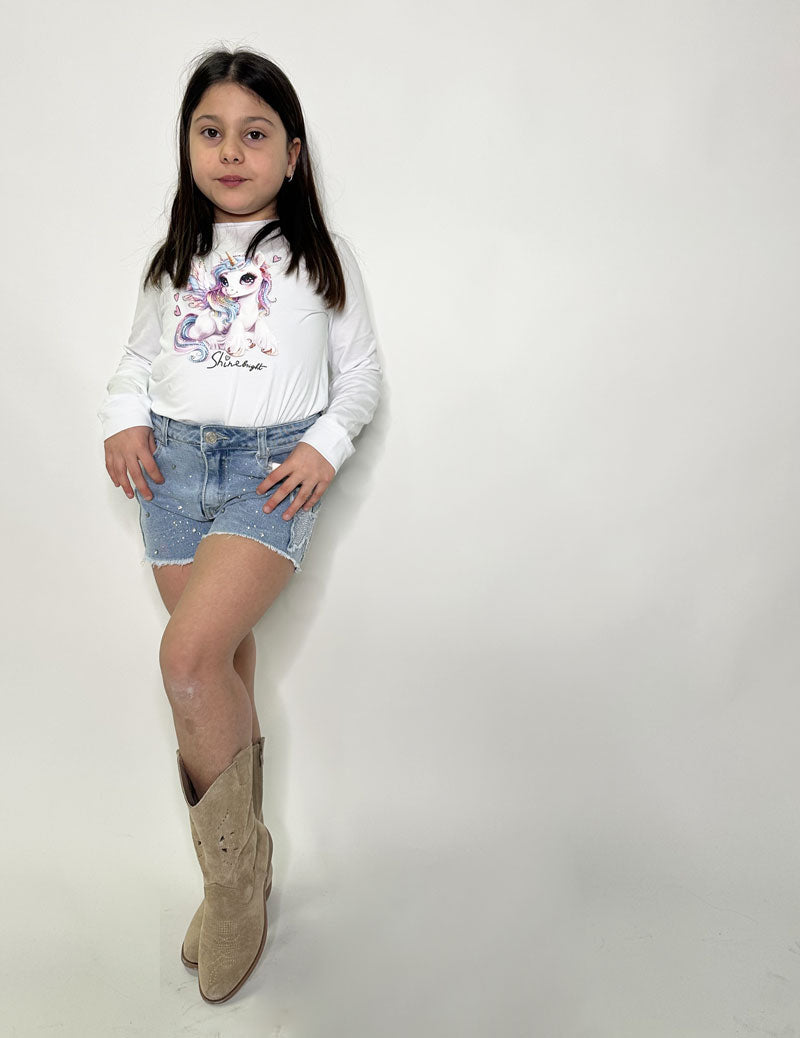 Shorts Bambina Farfalle strass denim chiaro
