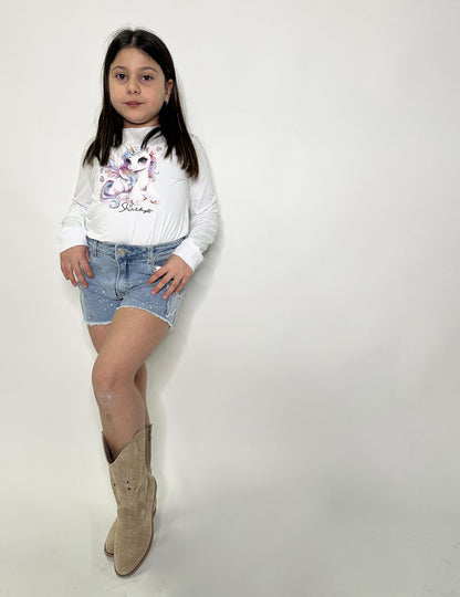 Shorts Bambina Farfalle strass denim chiaro