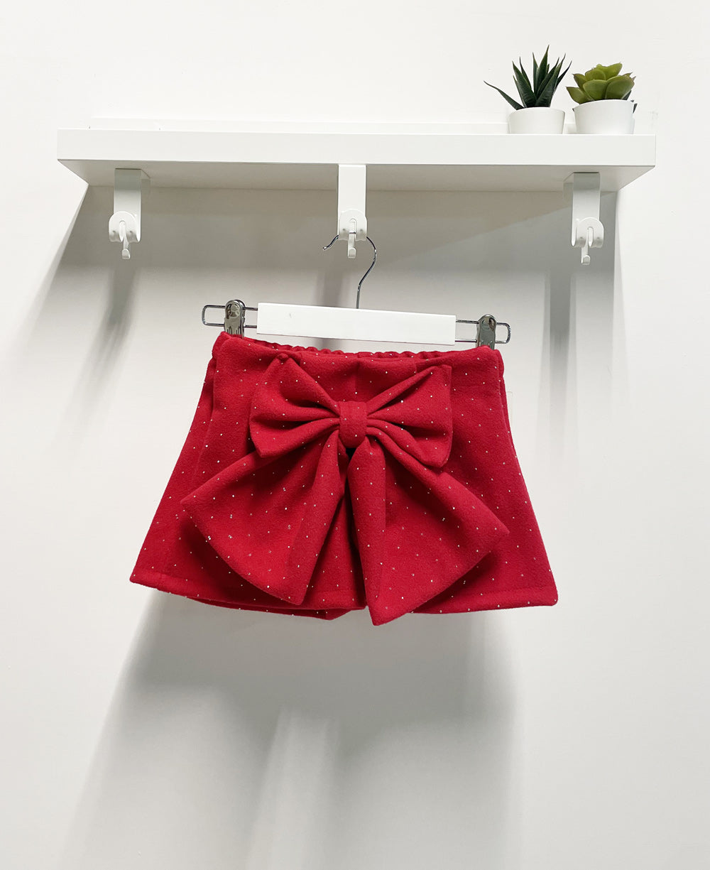 Sparkling Red Bow Girls Shorts