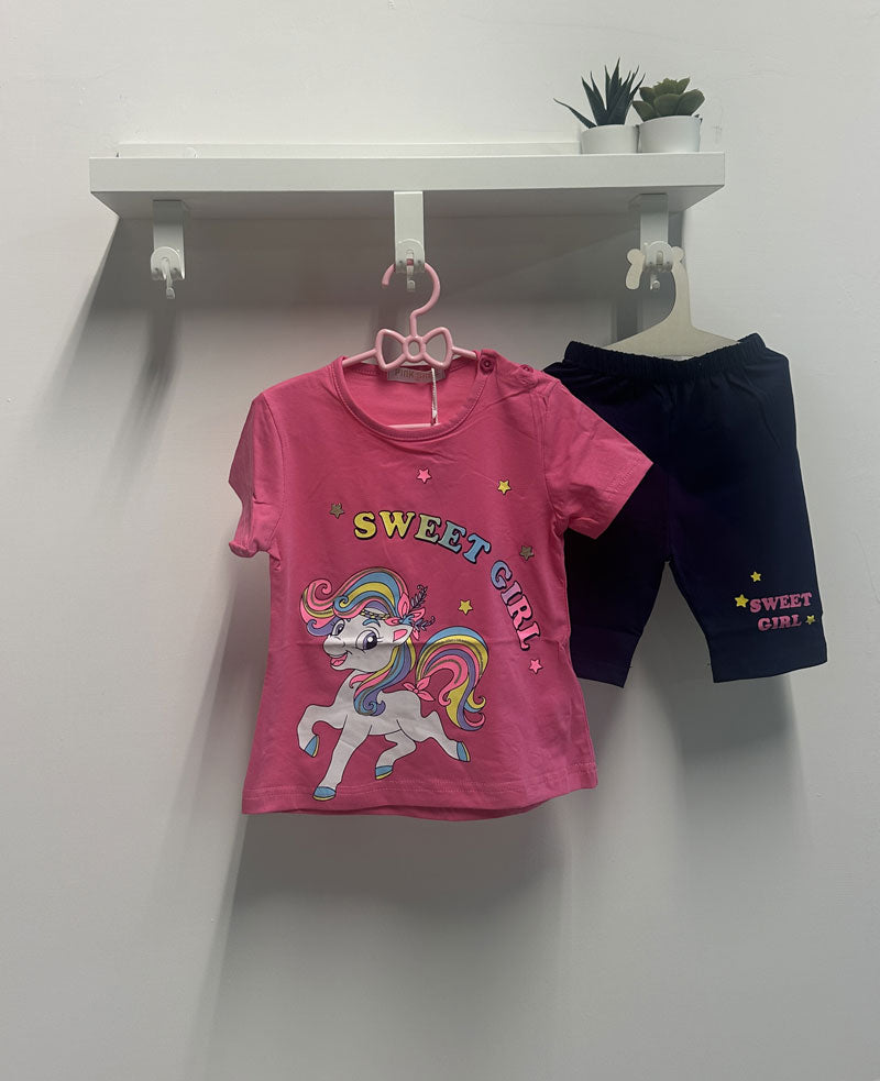 Completo Bambina Sweet Unicorn fucsia