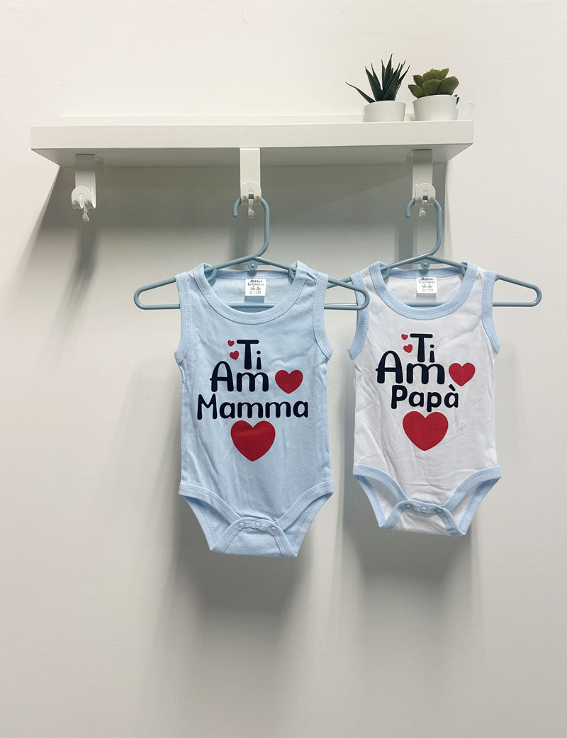 Coppia Body Neonato Ti amo azzurro