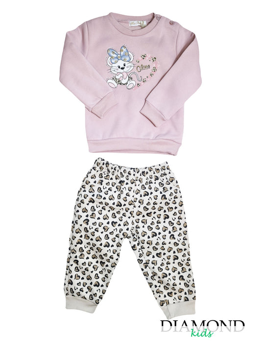 Completo Neonata Topolino animalier rosa