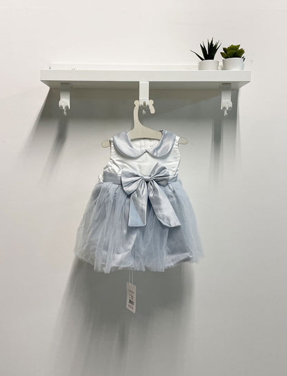 Abito neonato tulle fiocco coprispalle grigio cielo