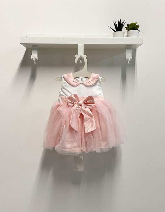 Abito neonato tulle fiocco coprispalle rosa