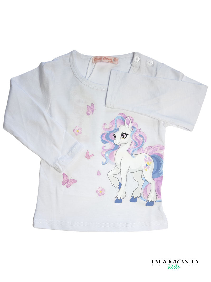 T-shirt Neonata Unicorn bianca