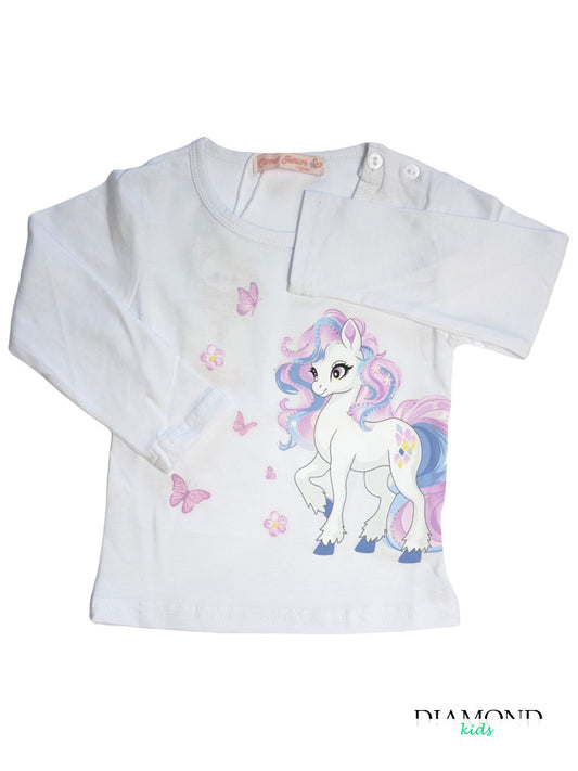 T-shirt Neonata Unicorn bianca