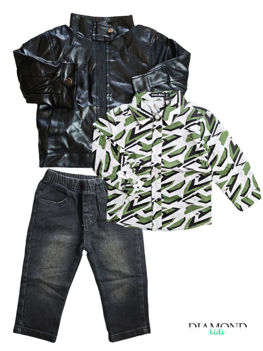 Completo Neonato Fonzie verde nero pelle