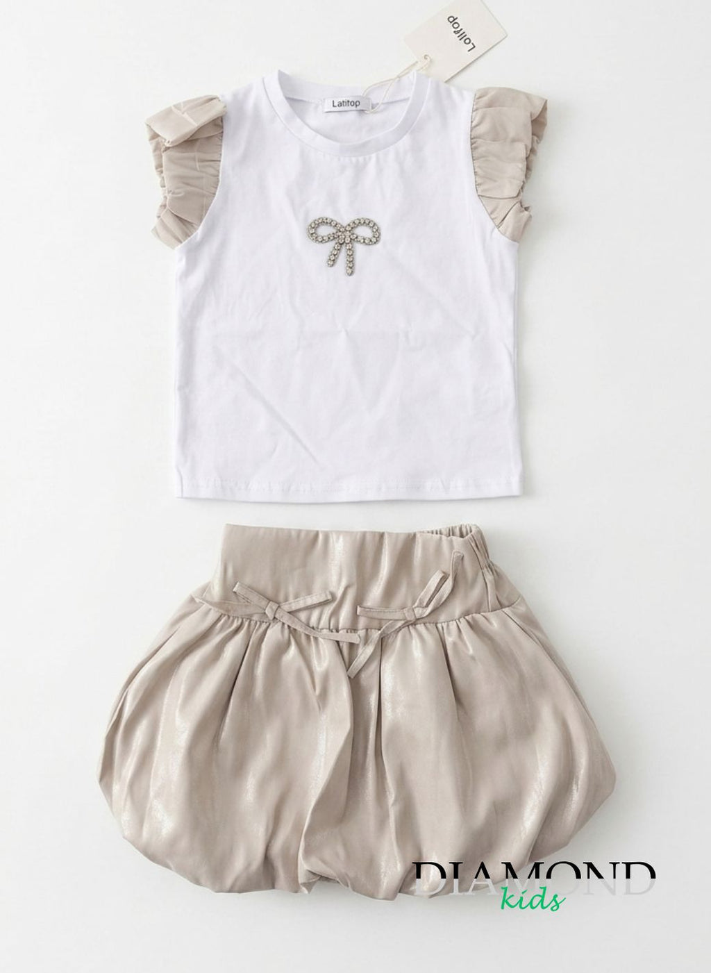 Completo Bambina Lollitop bianco beige Fiocco balloon