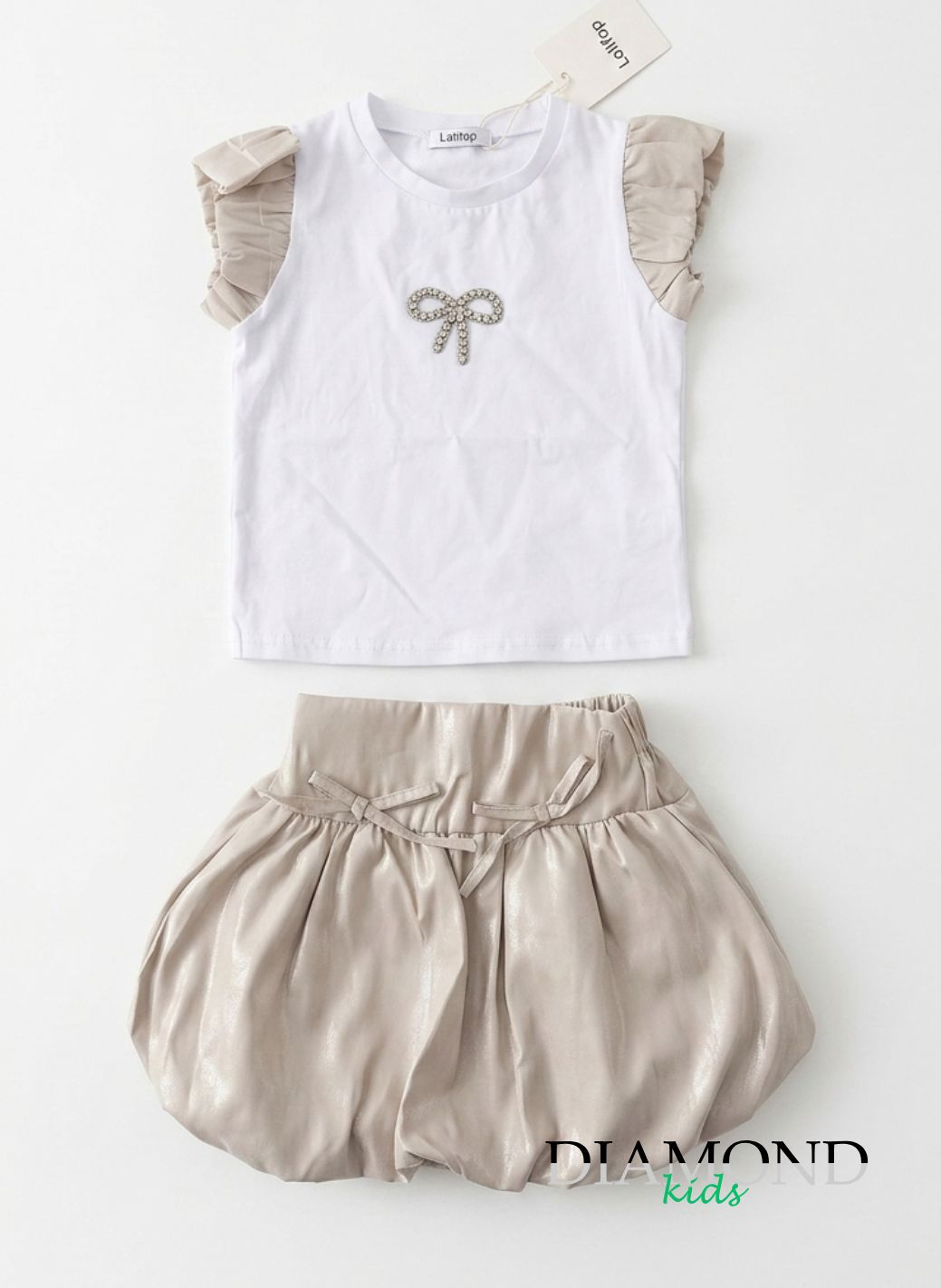 Completo Bambina Lollitop bianco beige Fiocco balloon